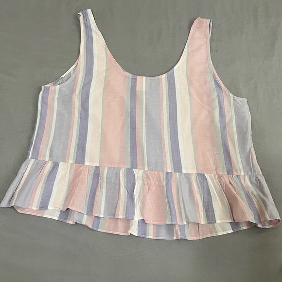 Jasmine & Ginger stripe pastel ruffle tank top sleeveless size L - Picture 8 of 10